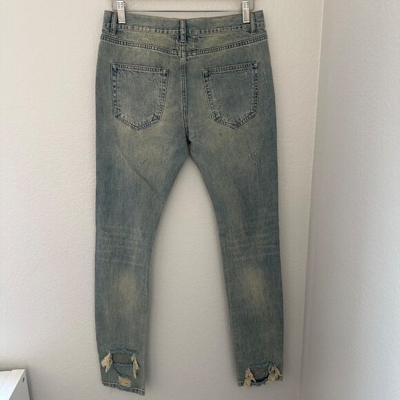 Saint Laurent D02 M/SK-LW Distress Straight Leg Mid Rise Jeans Light Blue Sz 30 - Picture 2 of 14